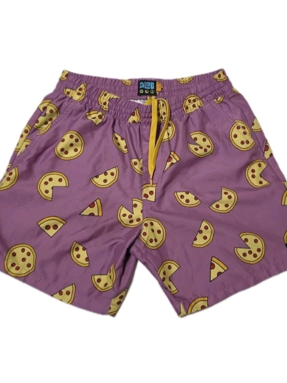 A-Lab Zumiez Pizza Men's Black Board Shorts Swim Trunks Relaxed Fit Size Small